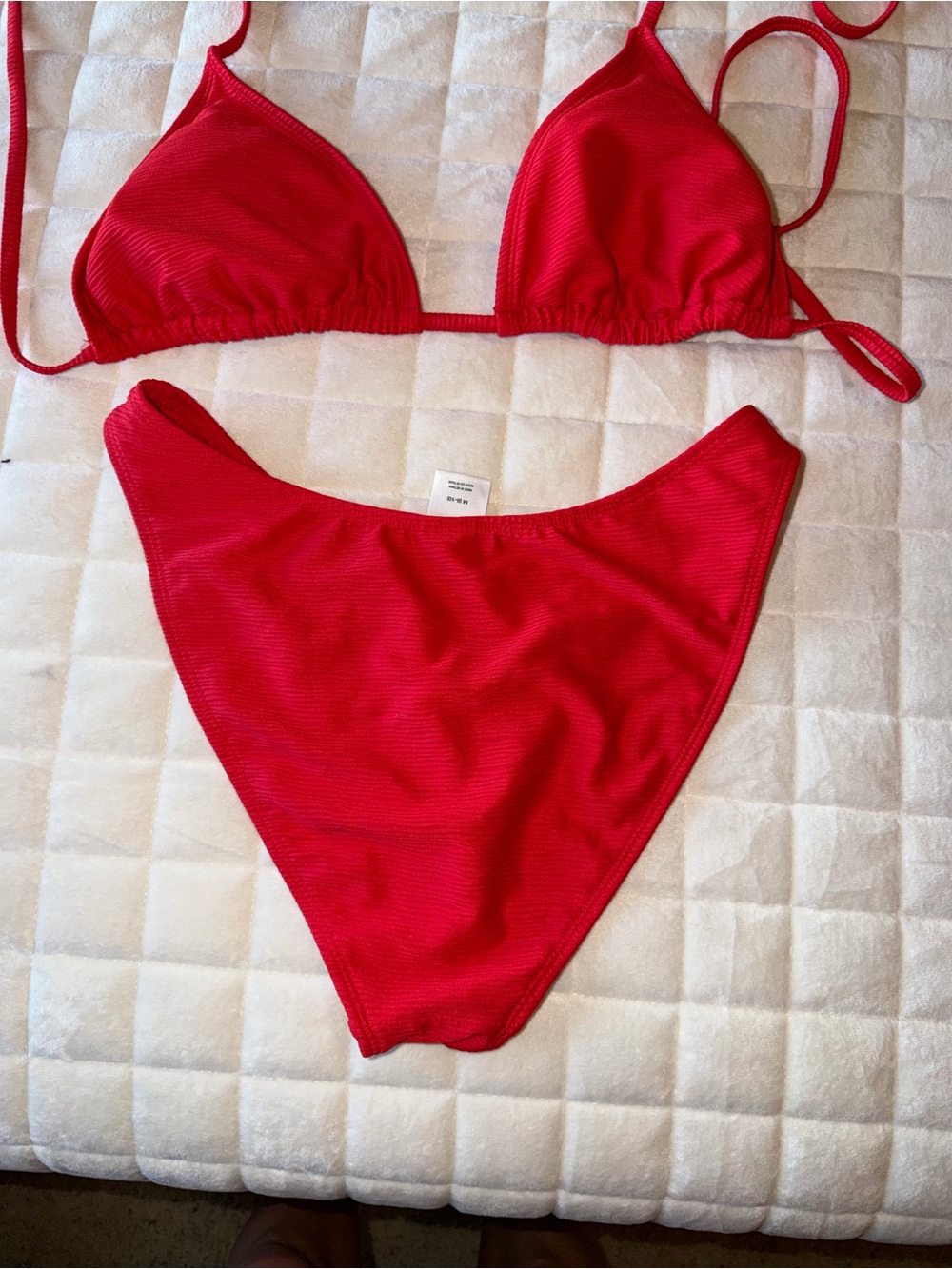 Red Ribbed Triangle Bikini Set - Picture 2 of 4